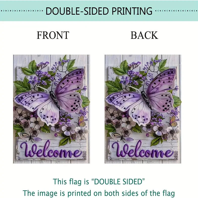 Purple Butterfly Welcome Burlap Garden Flag Double-Sided 12" x 18" NEW! Home & Garden:Yard, Garden & Outdoor Living:Décor:Flags Cozy Home Treasures